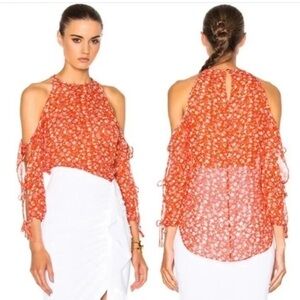 Veronica Beard Silk Floral Print Cold Shoulder Blouse‎ Women’s Size Small